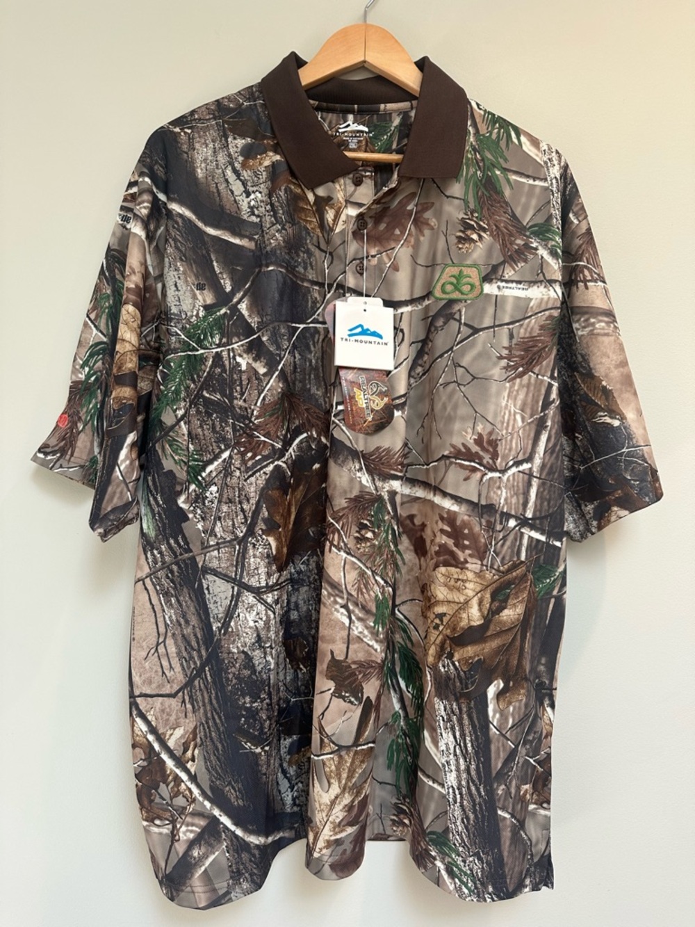 NWT Tri-Mountain | Realtree | Camo Polo Shirt | Pioneer Logo | Men's Size 2XL